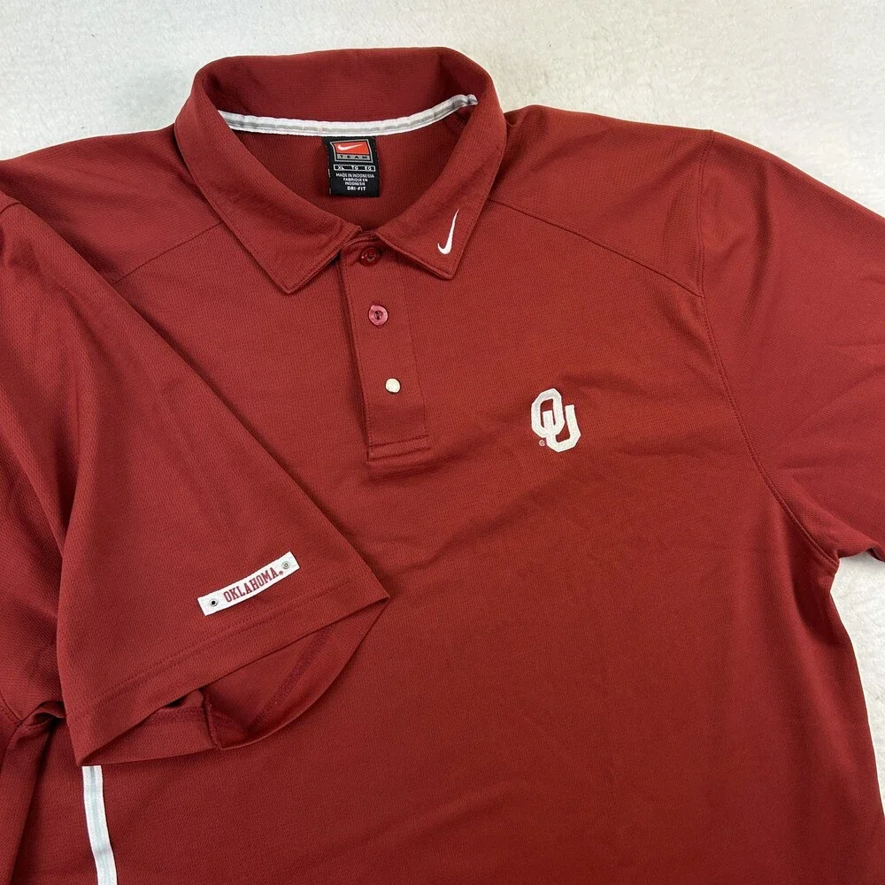 Nike Dri-Fit Polo Shirt Mens XL Oklahoma Sooners Red Short Sleeve Golf